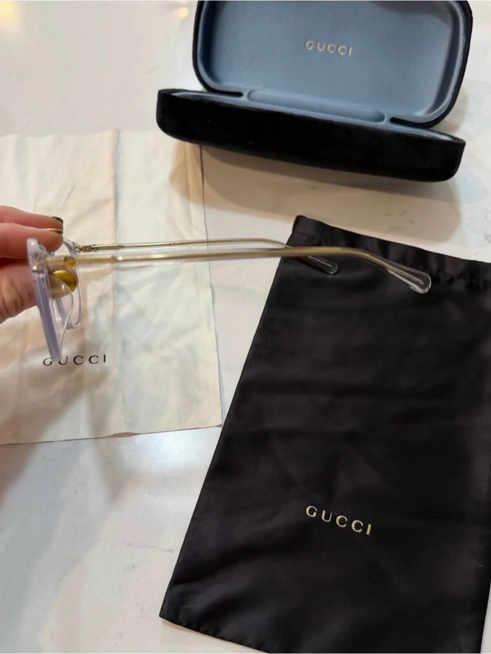 Gucci Clear Translucent Frame Eyeglasses with Gold Accents